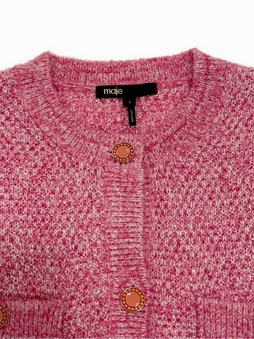 NWOT Maje pink tweed cardigan jacket with buttons and pockets | Size 1/S - Picture 8 of 10